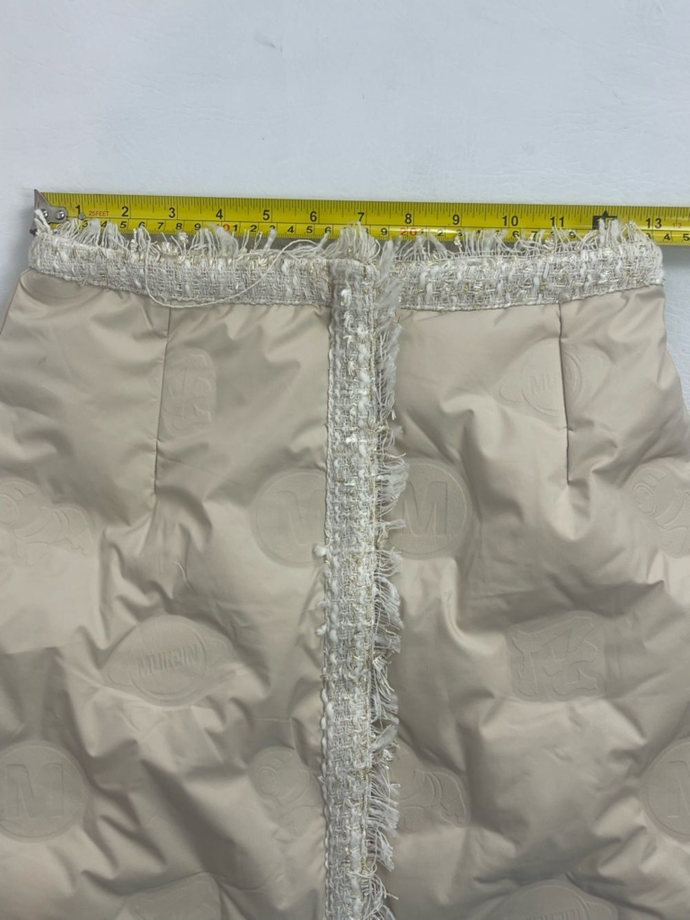 Mukzin Cream Quilted Puffer Mini Skirt Tweed Trim Coquette Size Small - Picture 6 of 9